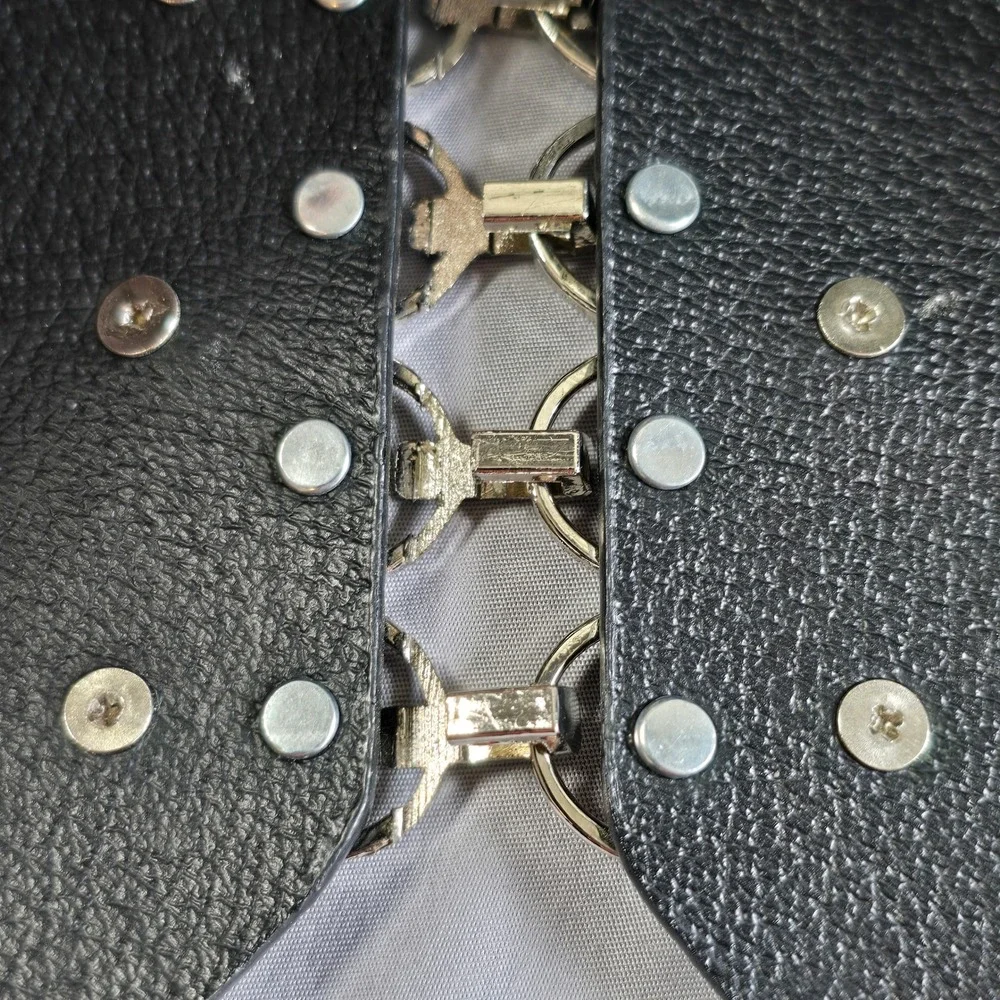 Womens Grey Faux Fur Wide Cinch Belt‎ Silver Rhinestone Buckle Elastic Mesh Back